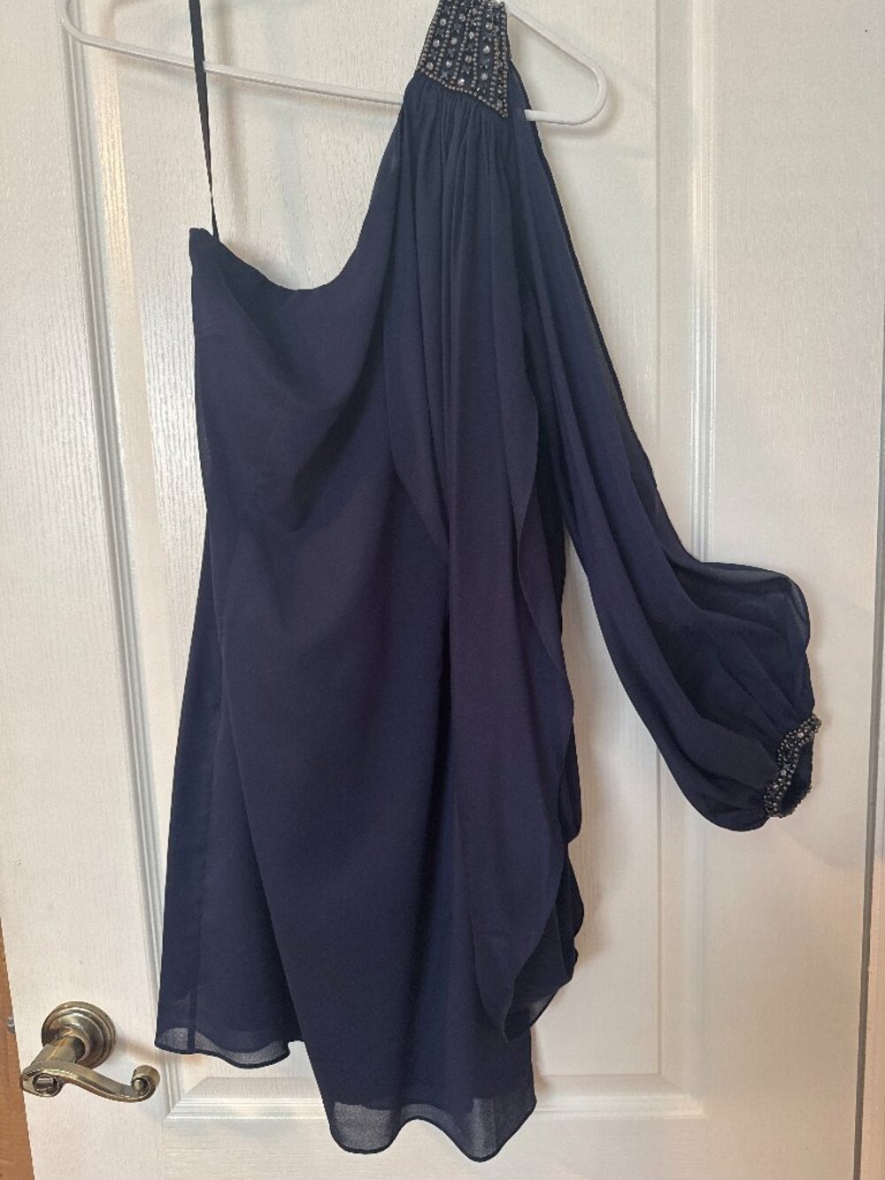 Laundry by Shelli Segal Navy Blue One Shoulder Beaded Cocktail Dress Size 6